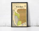 The image is a framed vintage map of the Town of Cos Bay, Oregon, depicting a detailed layout of the area.