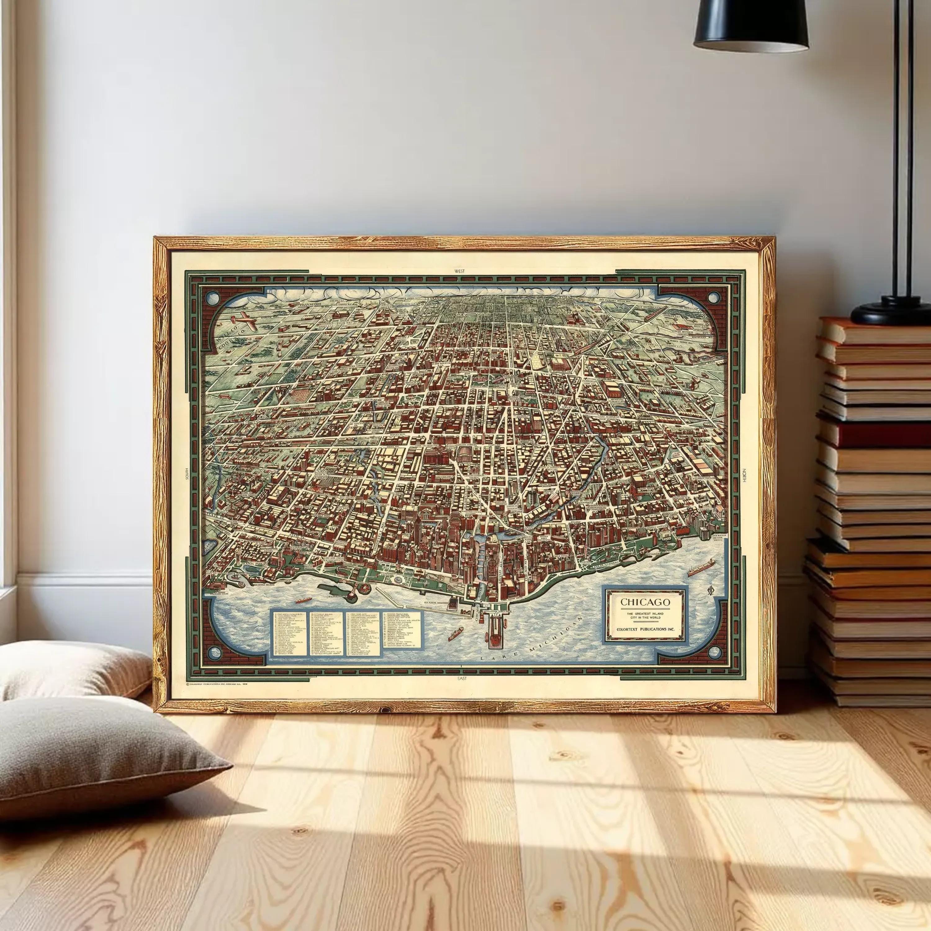The image is a framed map of Chicago, Illinois, USA.