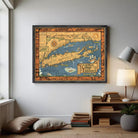 The image is a framed vintage map of the Long Island region, depicting various landmarks and geographical features.