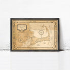 The image is a framed antique map of Cape Cod, Massachusetts, depicting the area in a vintage style.