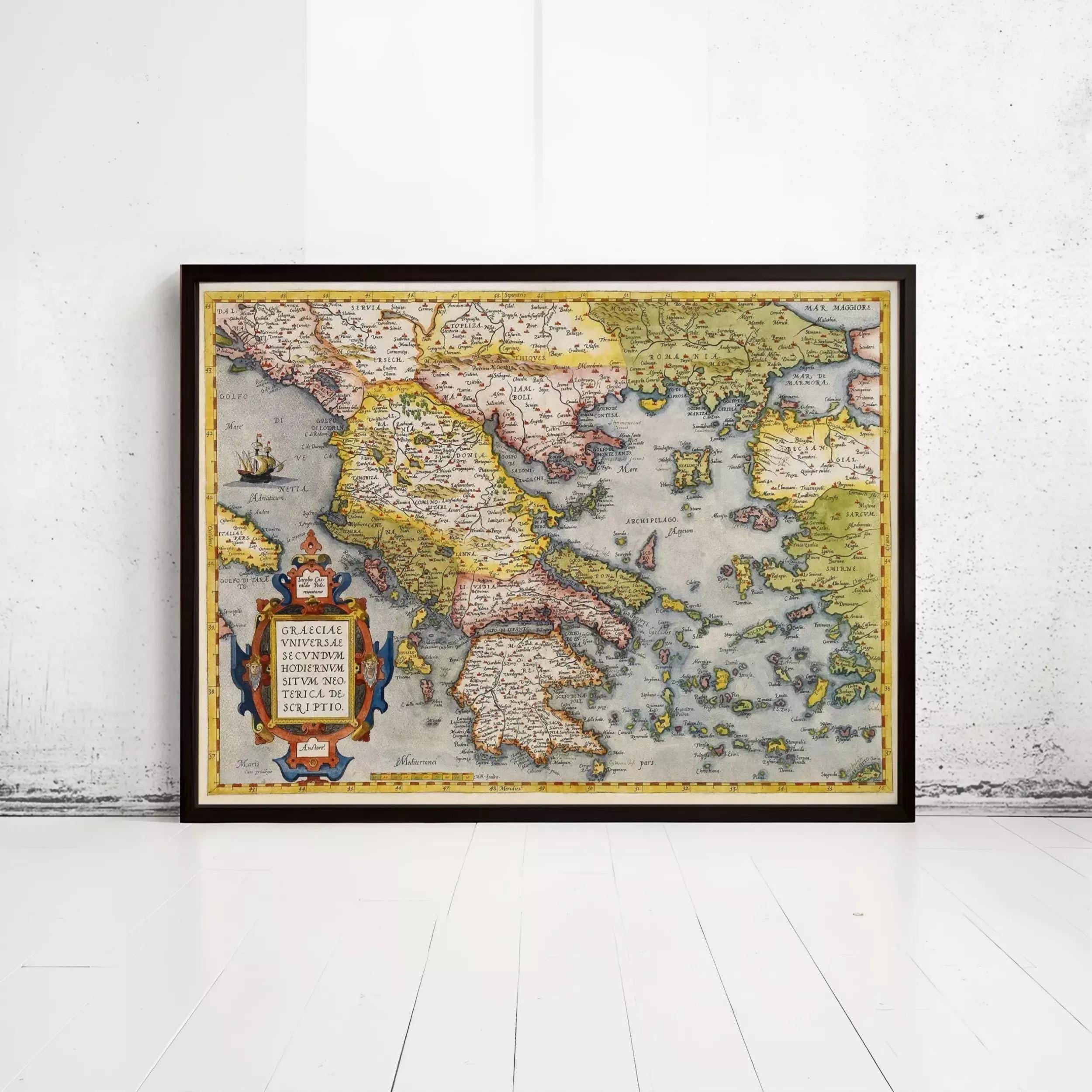 The image is a framed antique map of Europe, depicting the countries and regions of the continent.