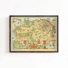 The image is a framed vintage map of San Francisco, California, depicting various landmarks and locations within the city.