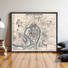 The image is a framed vintage map of the city of Besancón, depicting the city's layout and surrounding areas.