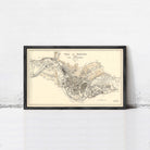 The image is a framed vintage map of Paris, France, depicting the city's layout and surrounding areas.