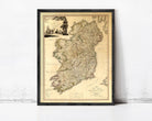 The image is a framed map of Ireland, depicting the country's geographical layout and surrounding areas.