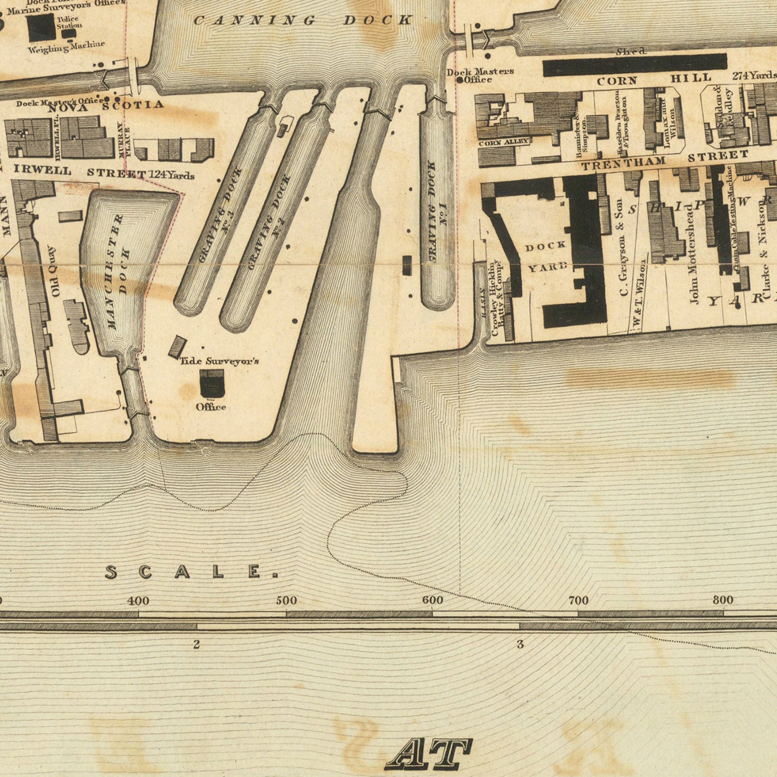 The image is a historical map of a city, showing various landmarks and streets.