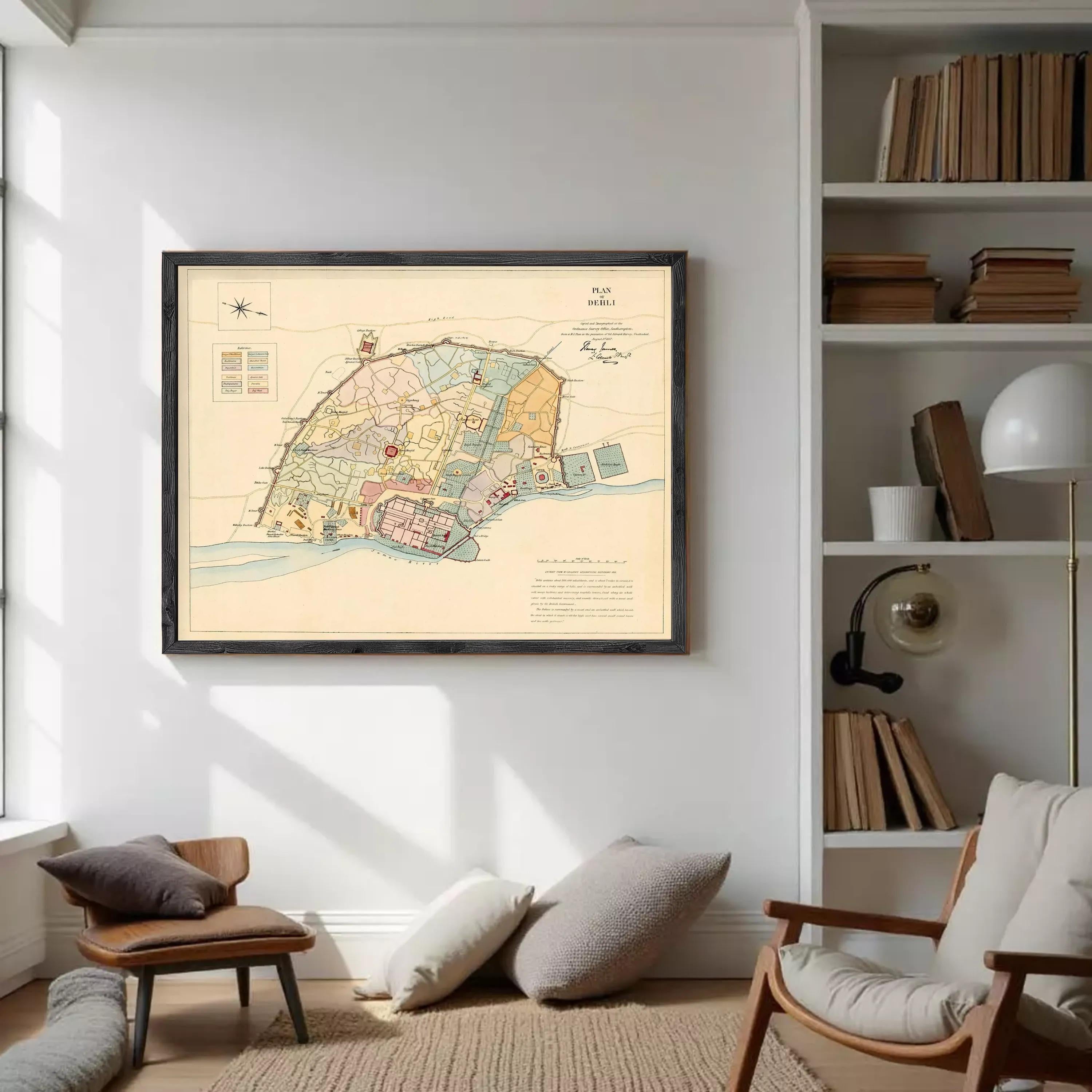 The image is a framed map of the city of Reims, France, depicting the city's layout and surrounding areas.