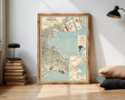The image is a framed vintage map of the city of Yokohama, Japan, depicting the city's layout and surrounding areas.