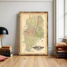 The image is a framed map of Jersey City, New Jersey, showing the city's layout and surrounding areas.