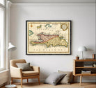The image is a framed vintage map of the Caribbean Sea, including the island of Cuba, with a focus on the North Sea.