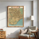 The image is a framed map of the Côte d'azur region, which is a mountain range in western France.