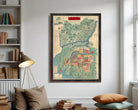 The image is a framed map of a city, likely from the 19th century, with various landmarks and geographical features depicted.