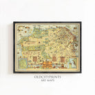 The image is a framed vintage map of San Francisco, California, depicting various landmarks and locations within the city.