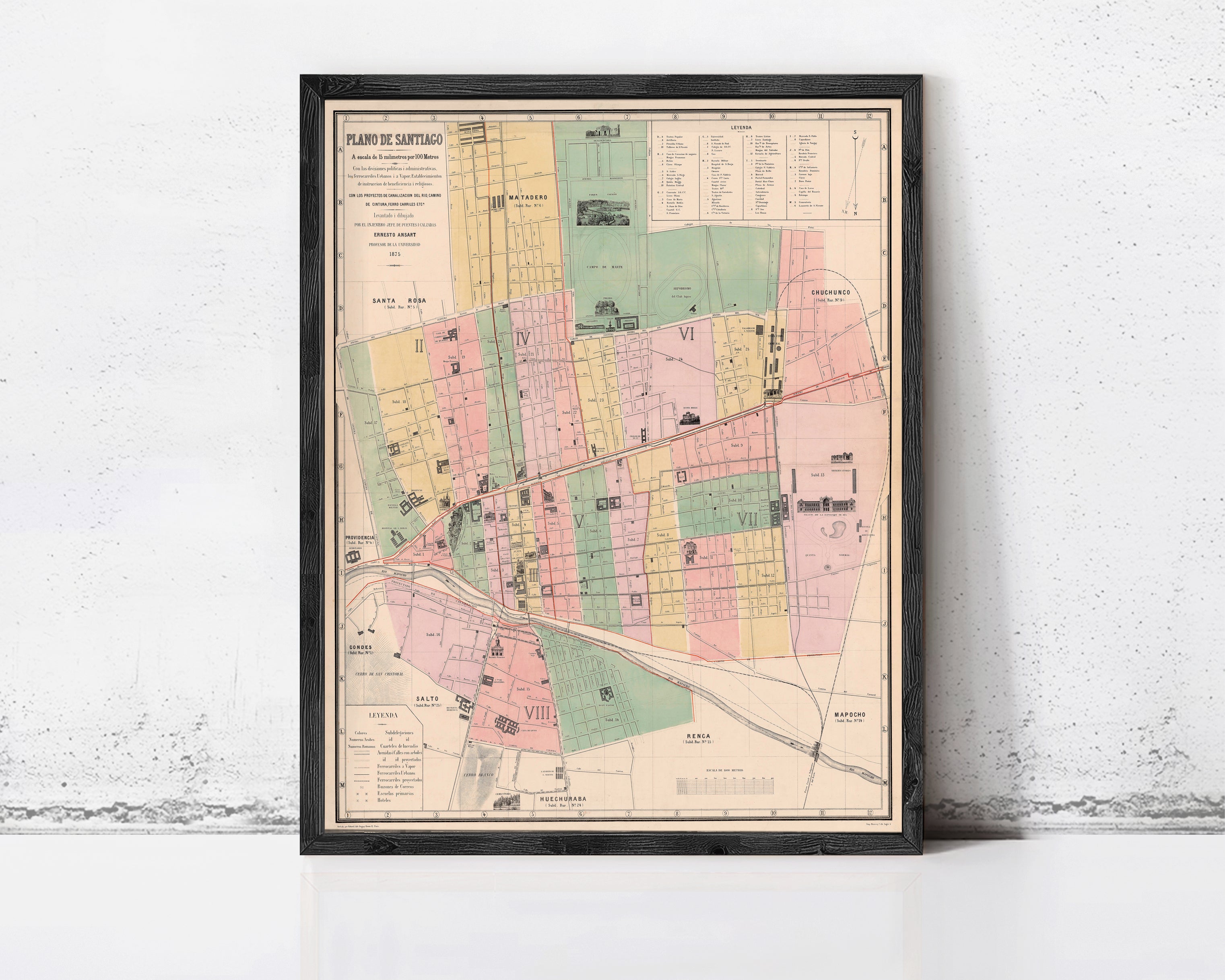 The image is a framed map of San Antonio, Texas, showing various streets, landmarks, and neighborhoods.