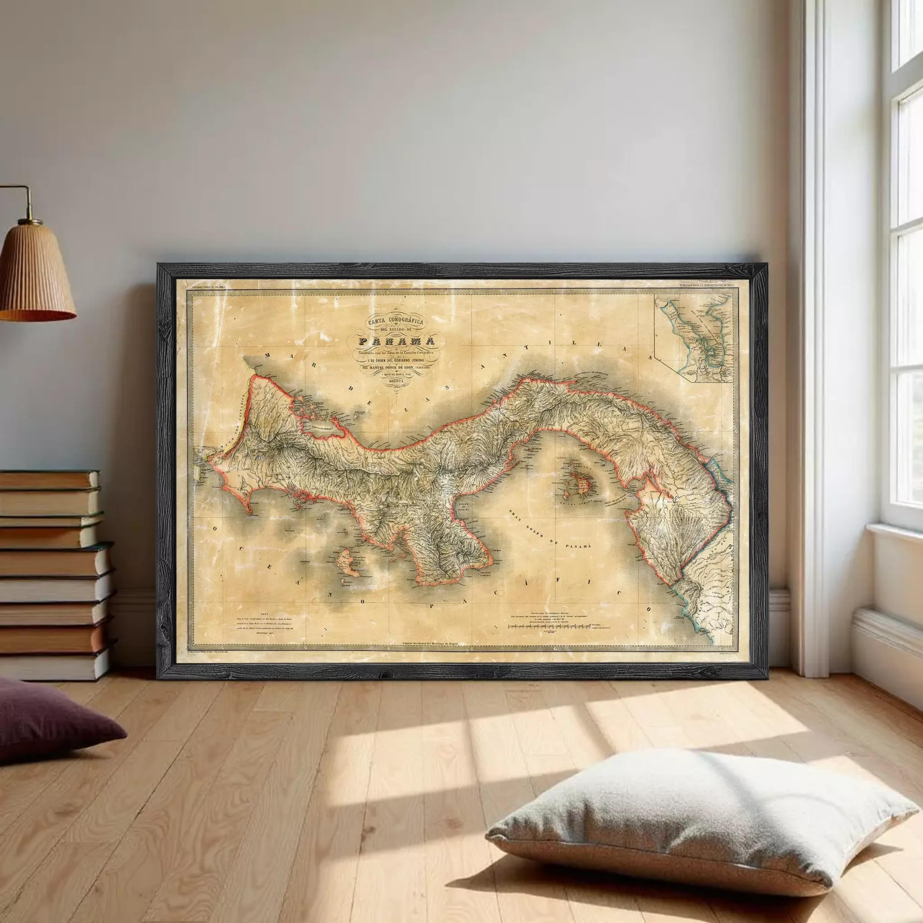 The image is a framed vintage map of the Caribbean region, specifically focusing on the island of Panama.
