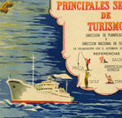 The image is a colorful advertisement featuring a large ship sailing on the ocean, with various people engaged in different activities, such as fishing, golf, and surfing.