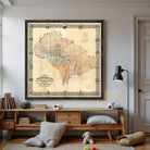 a large framed map of the Washington, D.C. area hanging on a wall in a room with a wooden entertainment center below it.