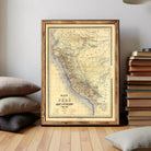 The image is a framed vintage map of Peru, depicting the country's geographical layout and boundaries.