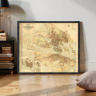 The image is a framed vintage map of Stockholm, Sweden, depicting the city's layout and surrounding areas.