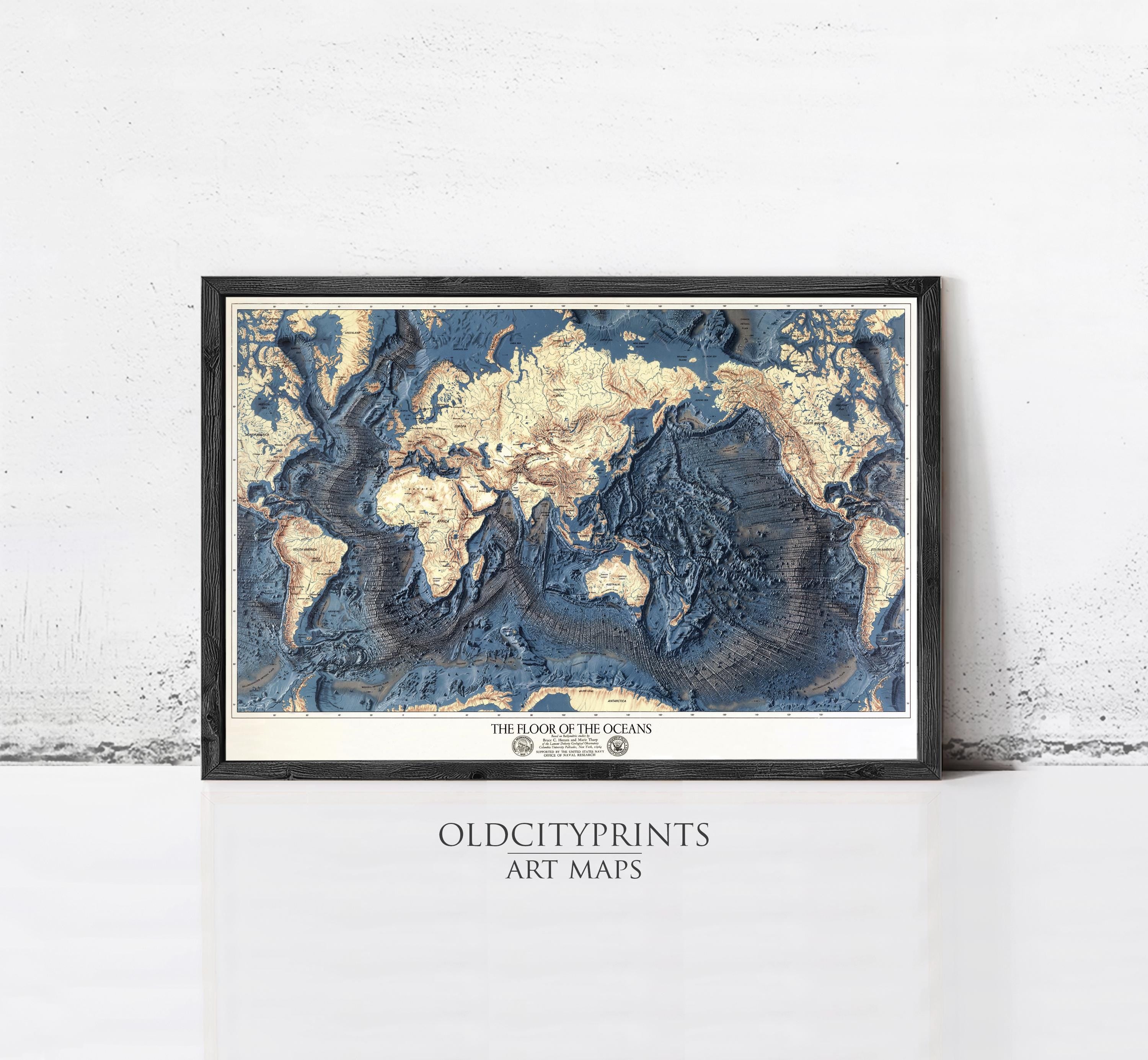 Old World Map Atlas Floor of the Oceans Vintage Map | Wall Map
