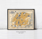 The image is a framed vintage map of Paris, France, depicting the city's layout and landmarks.