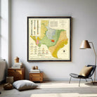 The image is a framed geological map of Texas, showing the state's geological features and topography.
