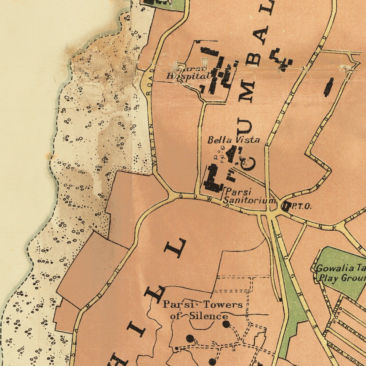 The image is a map showing a city with various landmarks and streets.