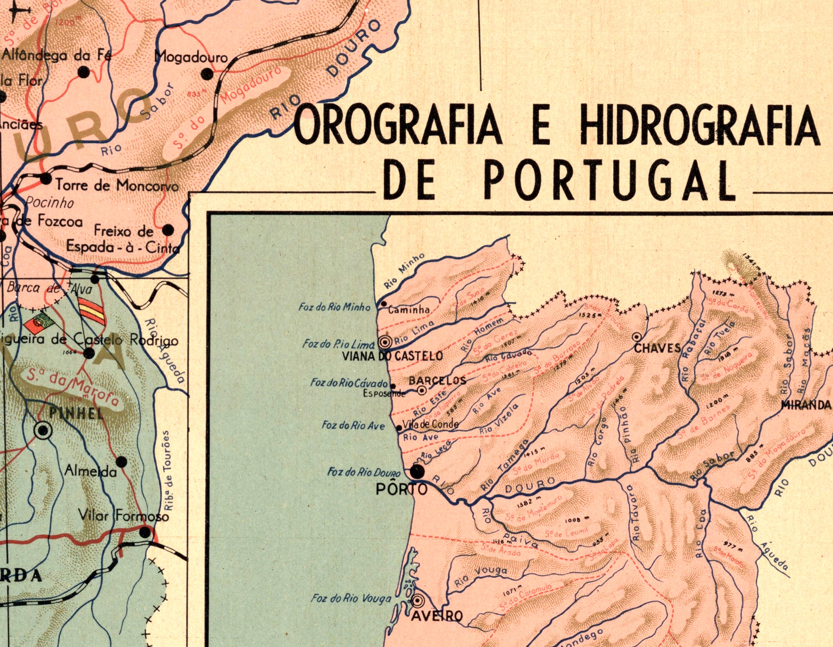 The image is a map of Portugal, showing the country's geographical layout, major cities, rivers, and other geographical features.
