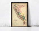 The image is a framed vintage map of South America, specifically the Andes Mountains region, with a focus on Peru.