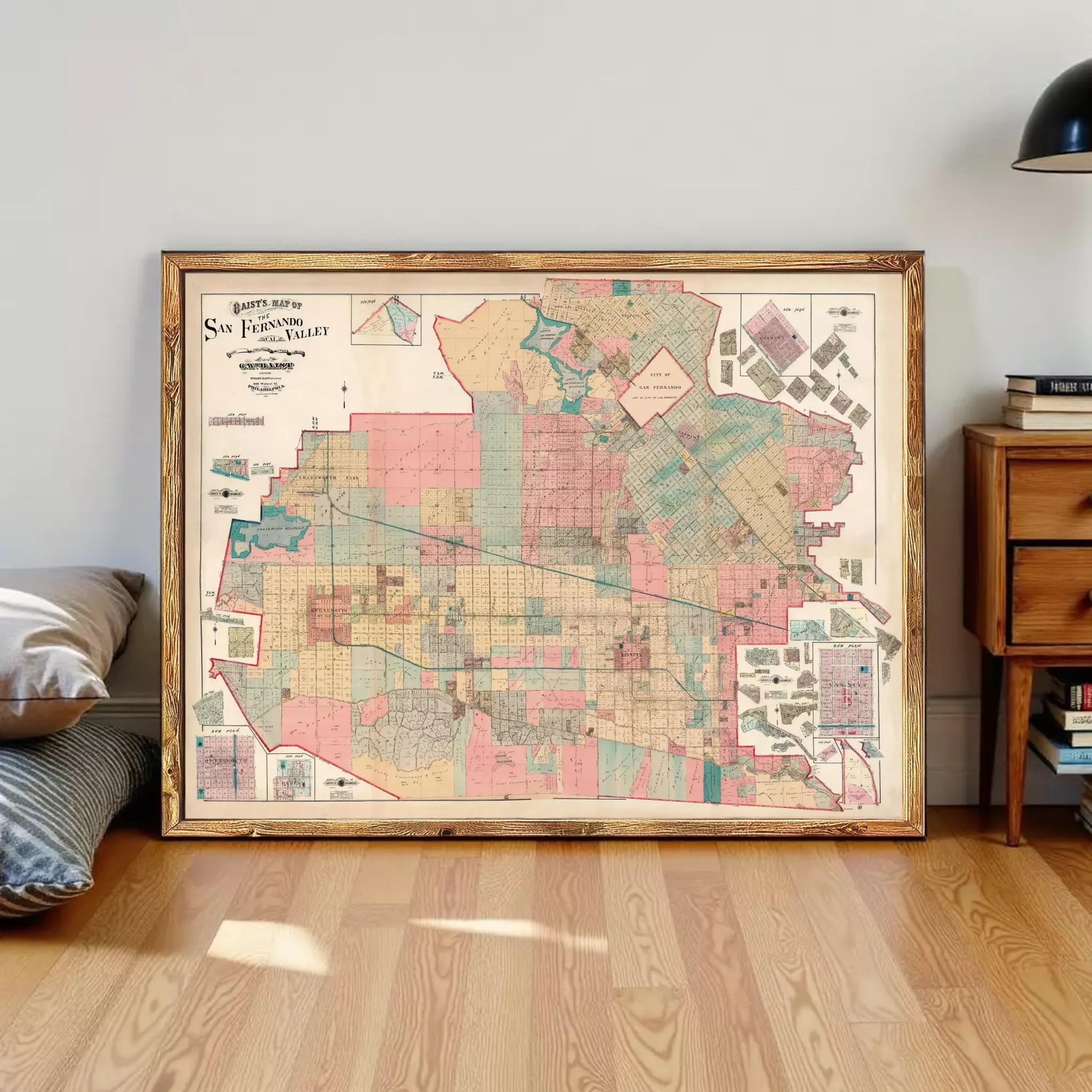 The image is a framed map of San Francisco, California, with various colored sections representing different areas within the city.
