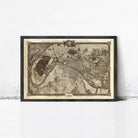The image is a framed vintage map of Paris, France, depicting the city's streets and surrounding areas.