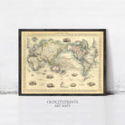 The image is a framed vintage world map from the year 1820, depicting the continents and oceans in a detailed and intricate manner.
