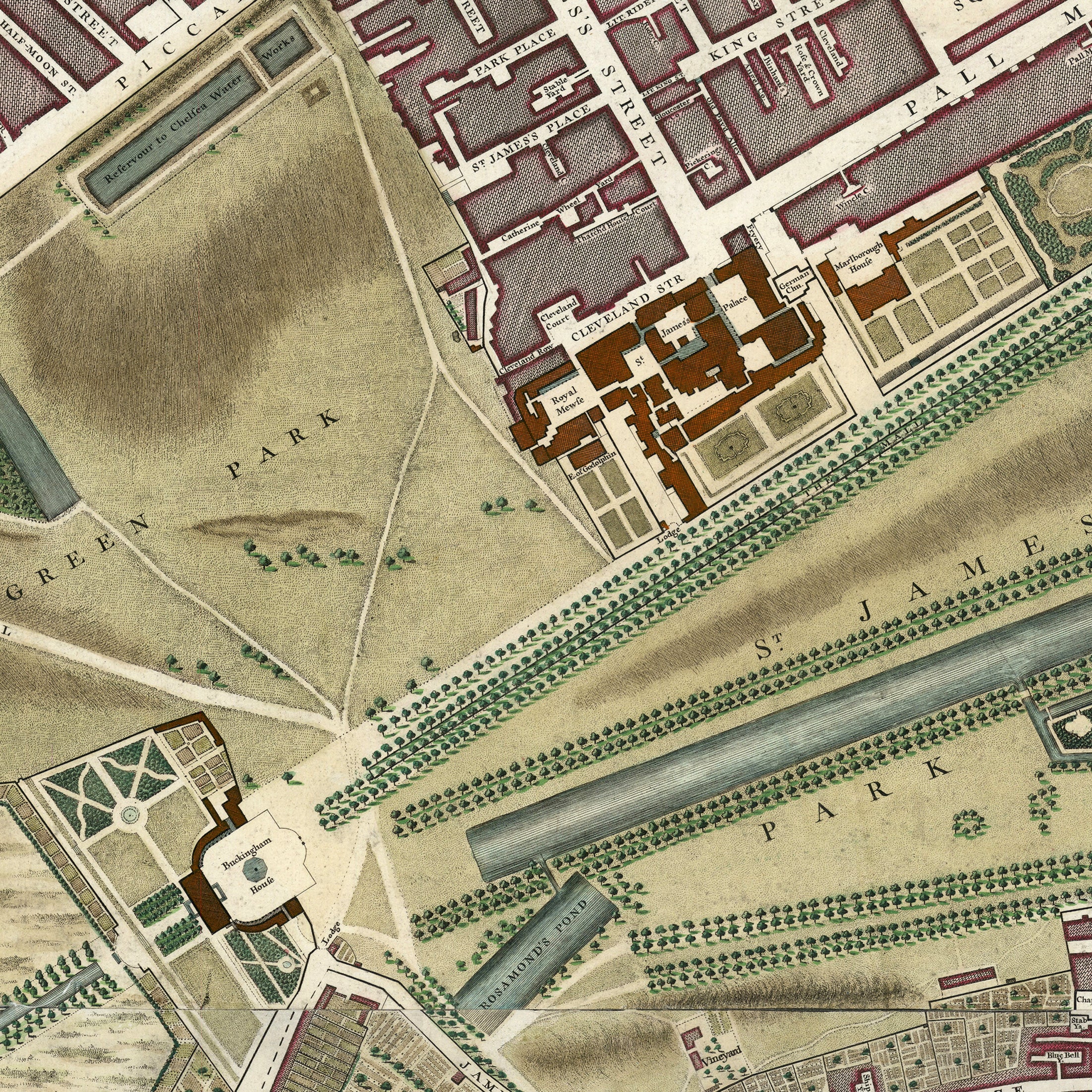 The image is a detailed map of a park, featuring various structures and pathways.