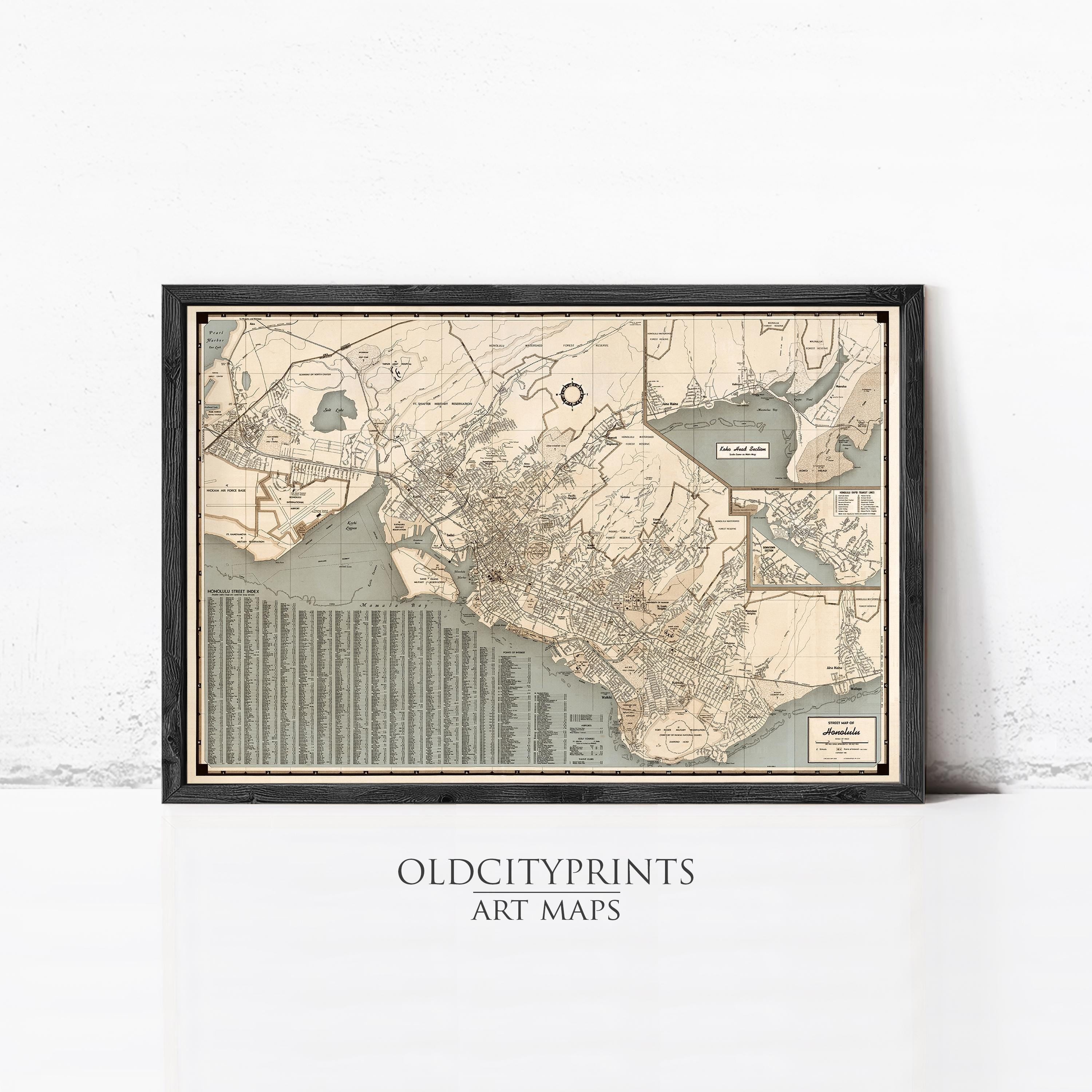 Old Map of Honolulu Hawaii Vintage Map – Vintage Maps & Prints