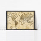 The image is a framed vintage world map.