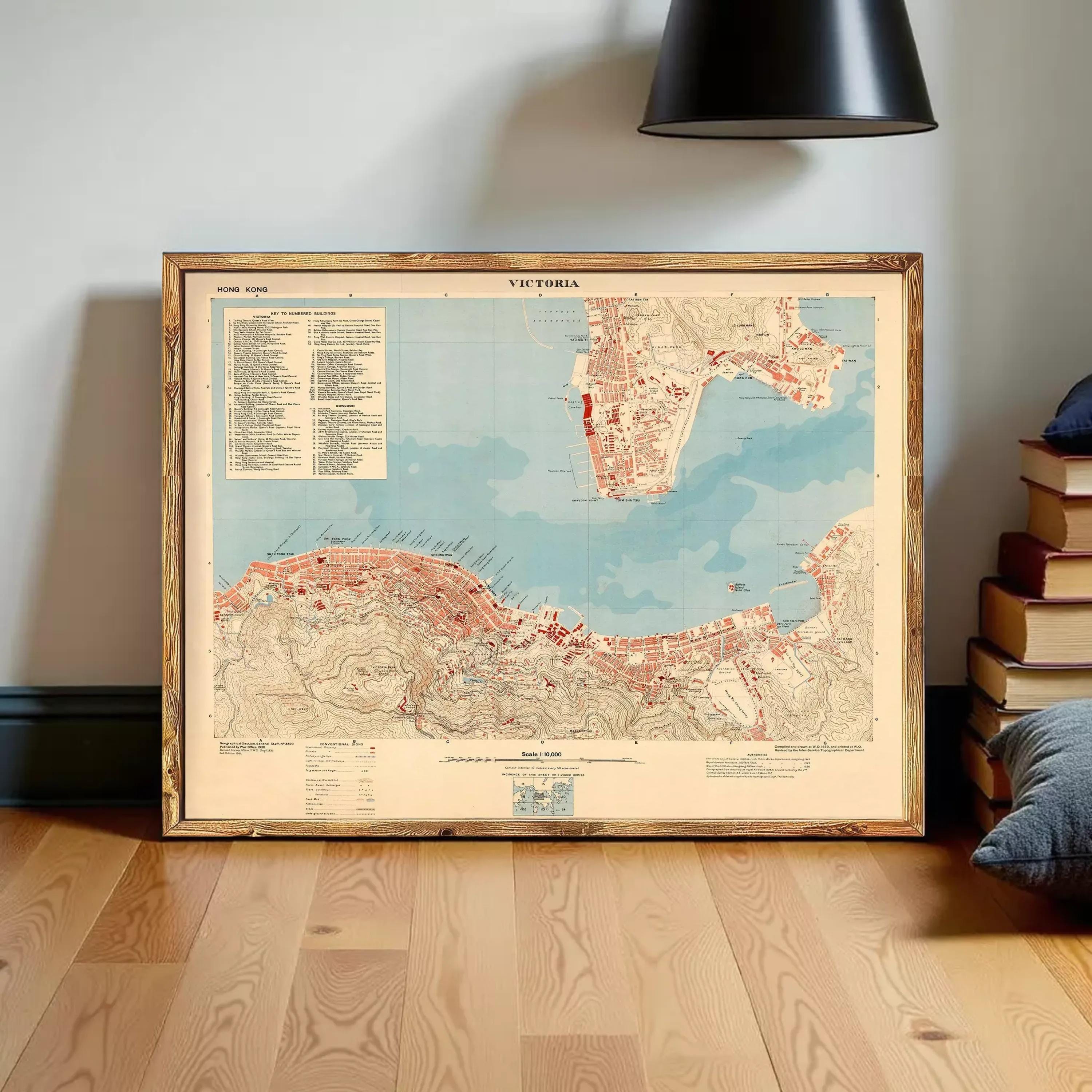 The image is a framed vintage map of Victoria, Australia, showing the city's layout and surrounding areas.