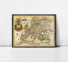 The image is a framed vintage map of Europe, depicting the continent and surrounding seas.