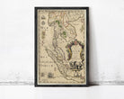 The image is a framed antique map of Southeast Asia, specifically the region between India and Thailand.
