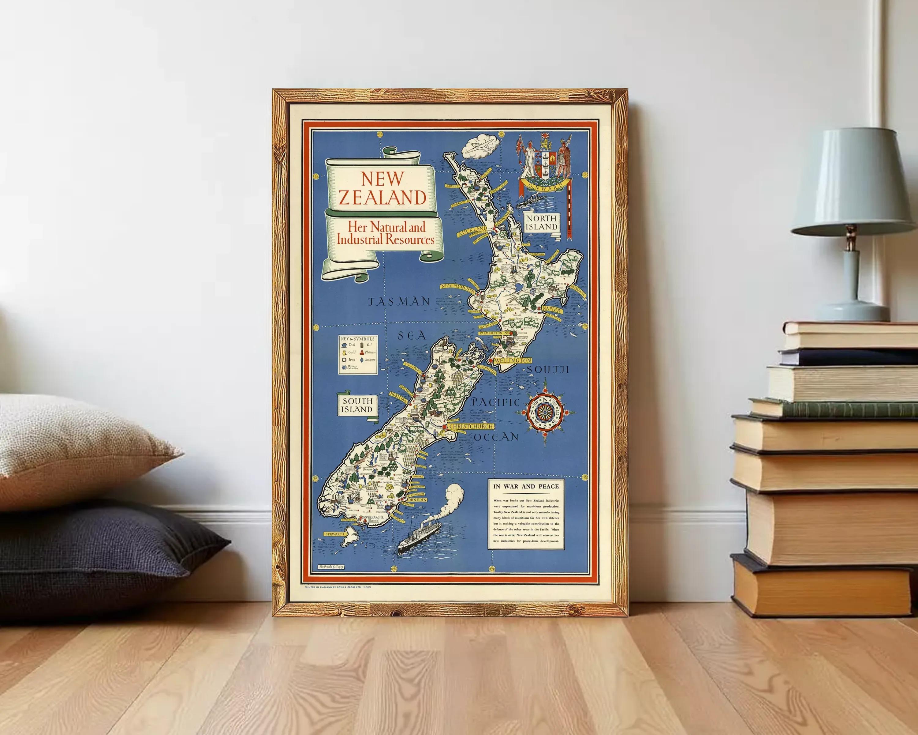 Vintage Map of New Zealand 1851 Old Map | Old Map Print – Vintage