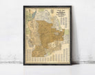 The image is a framed vintage map of the city of Pasadena, California, with a black border and a beige background.