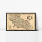 The image is a framed antique map of Italy, depicting the country's geographical layout and boundaries.