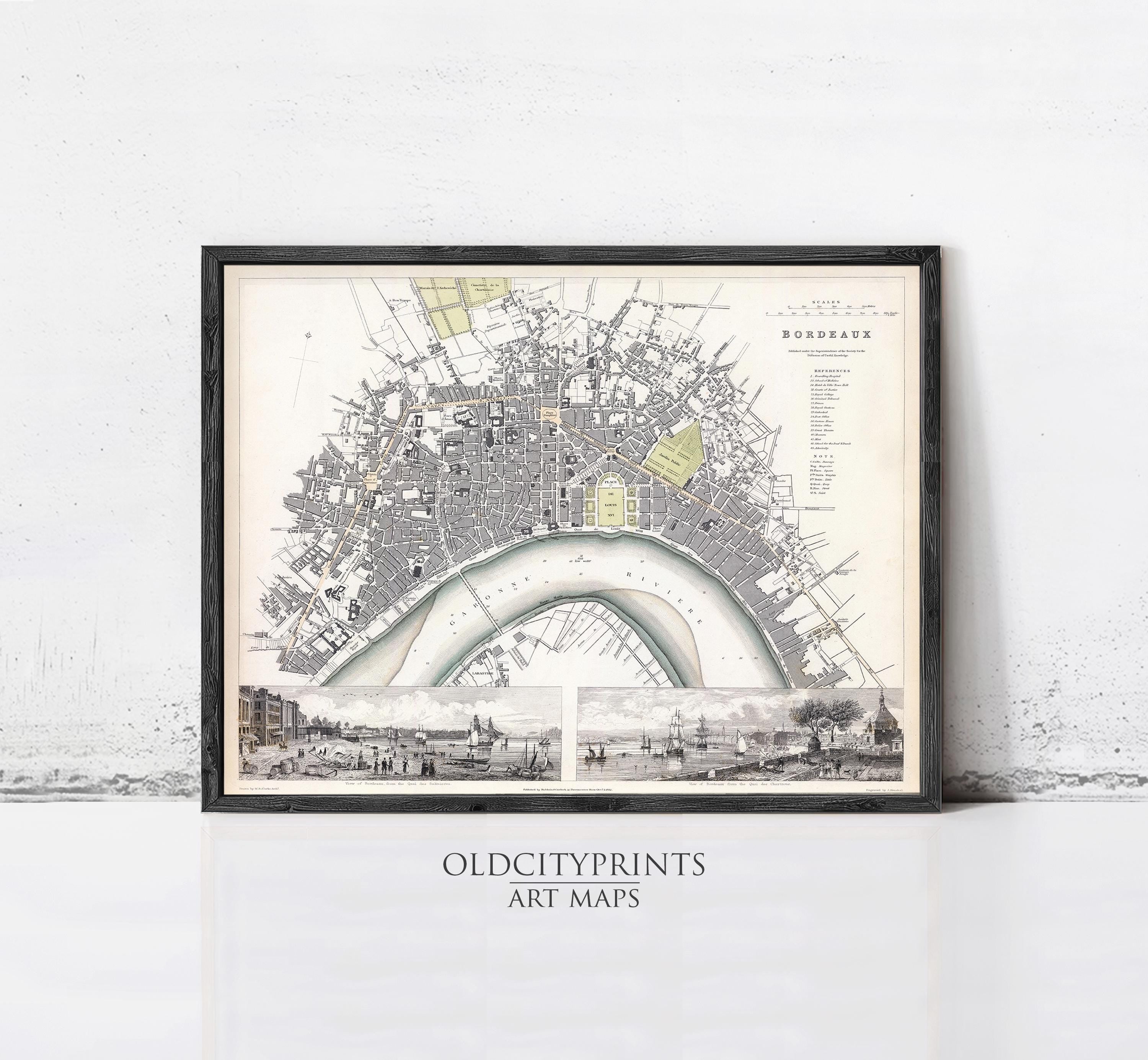 The image is a framed vintage map of London, England, depicting the city's layout and surrounding areas.