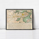 The image is a framed vintage map of Boston, Massachusetts, showing streets, landmarks, and a legend.