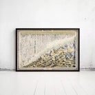 The image is a framed painting depicting a mountainous landscape with a snowy, wintry scene.