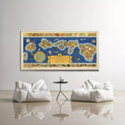 a large framed map of the Hawaiian Islands hanging on a wall, with two white bean bag chairs positioned in front of it.