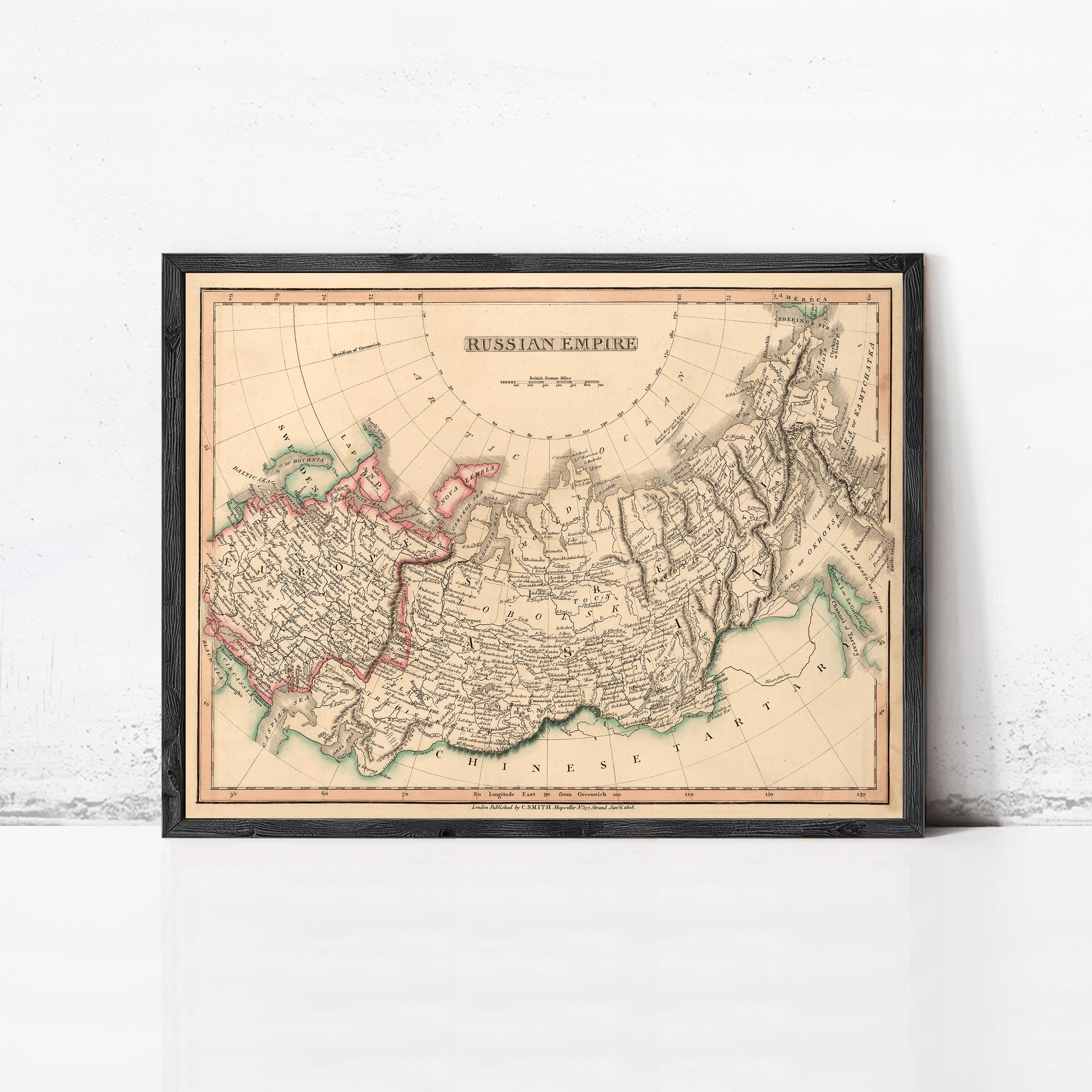 The image is a framed map of the Russian Empire, depicting the vast territory and its various regions.