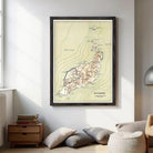 The image is a framed map of the island of Lanzote, showing the surrounding areas and geographical features.