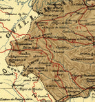 The image is a detailed map of a mountainous region, showing various landmarks, roads, and geographical features.