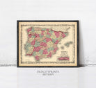 The image is a framed vintage map of Spain, depicting the country's geographical layout and boundaries.