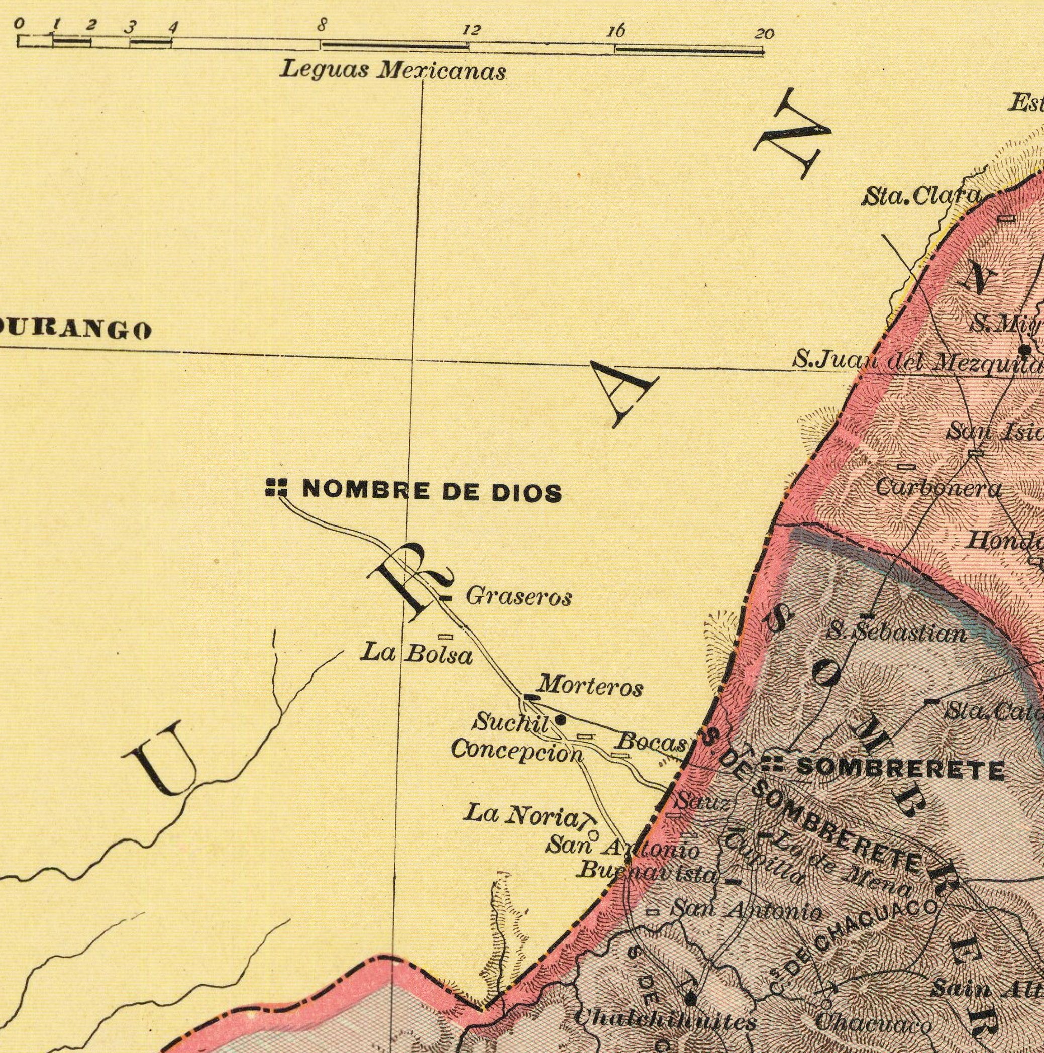 The image is a map showing the geographical location of various places, including a region called "Nombre de Dios" and a border between different territories.